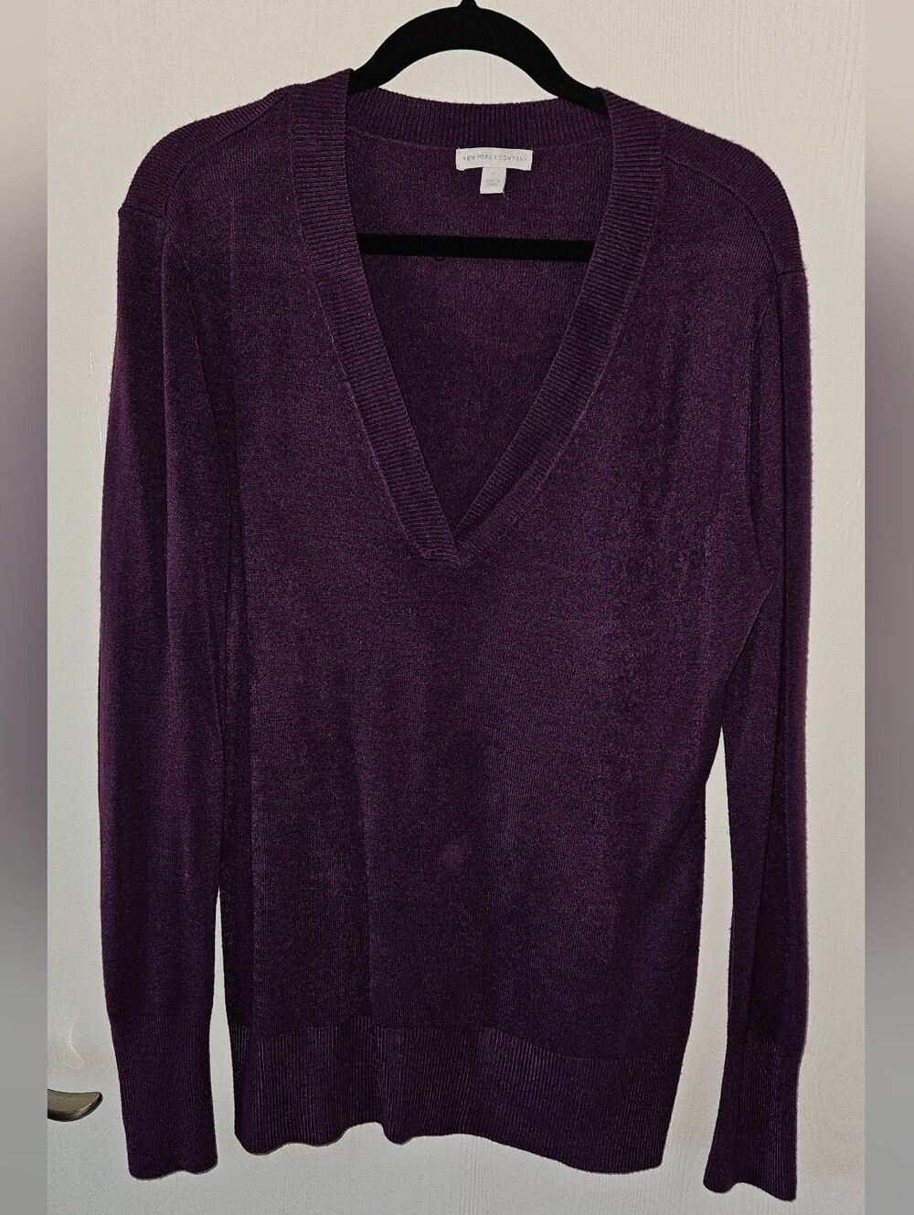 New York & Company Deep Purple V-Neck Sweater